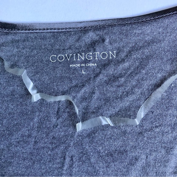 NEW COVINGTON Sleep Tee Shirt Satin Trim Large Gray Women’s - Picture 3 of 15